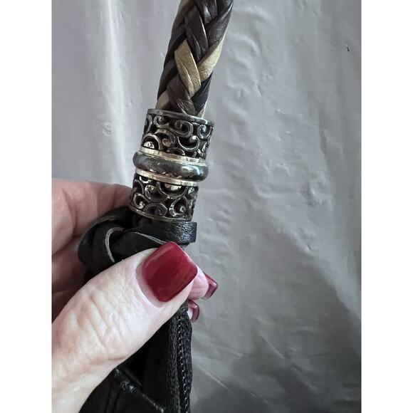 Brighton Barbados Zip Top Hobo Purse Black Pebble Leather Shoulder Bag - Picture 6 of 13